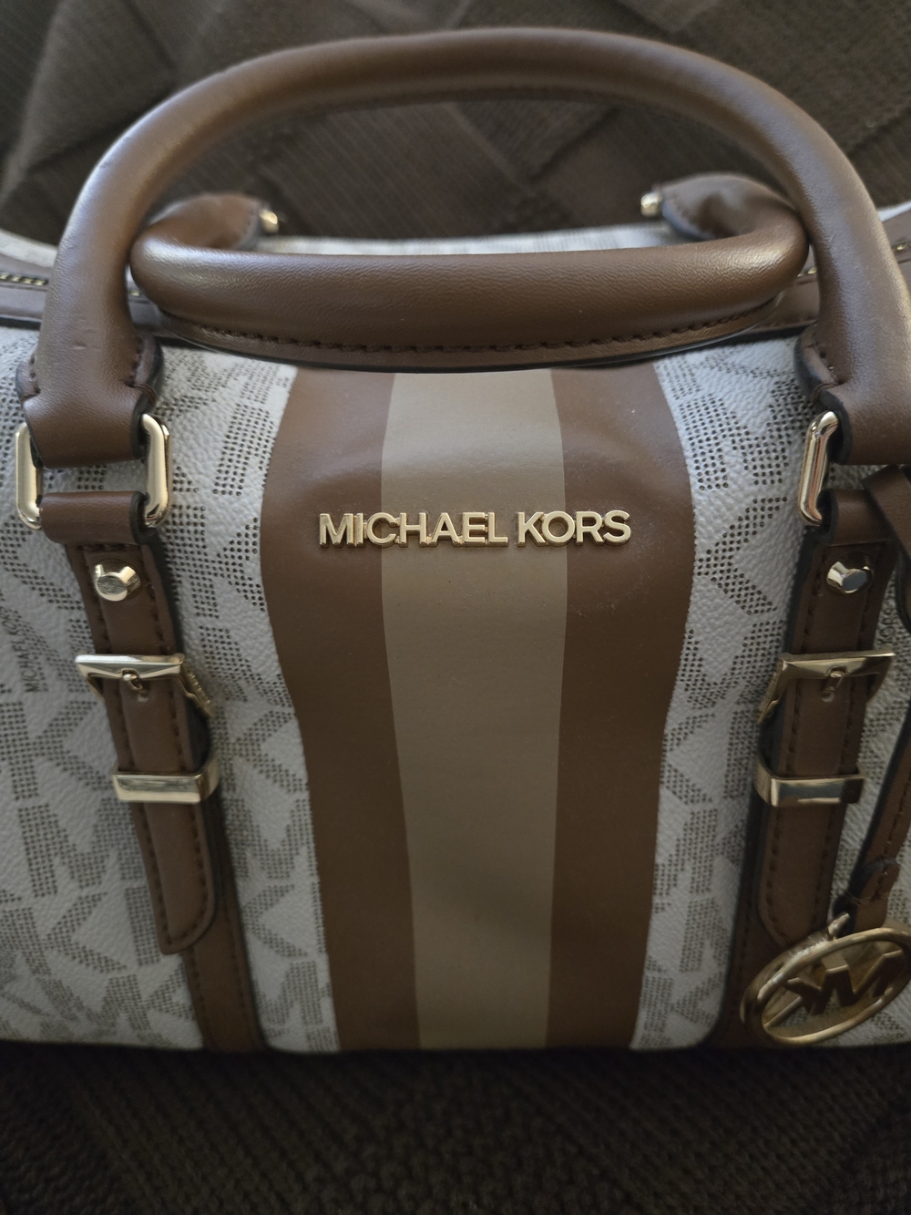 Michael Kors Brown and Beige Striped Handbag